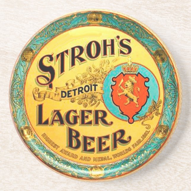 Strohs Beer Detroit MI Sandstone Coaster (Front)