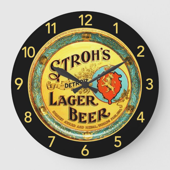 Strohs lager beer large round clock (Front)