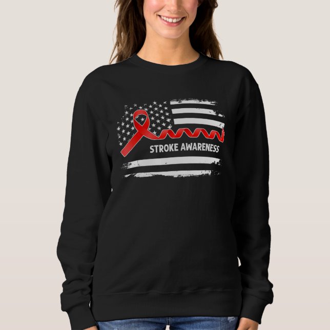 Stroke Awareness American Flag   Red Ribbon Sweatshirt (Front)