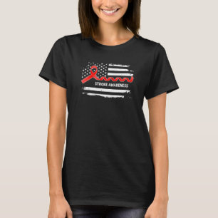 Stroke Awareness American Flag Red Ribbon T-Shirt
