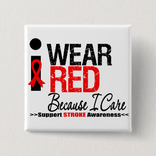 Stroke Awareness I Wear Red Ribbon Because I Care 15 Cm Square Badge