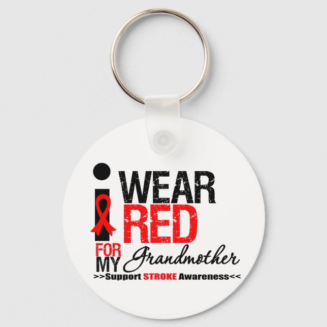 Stroke Awareness I Wear Red Ribbon For Grandmother Key Ring (Front)