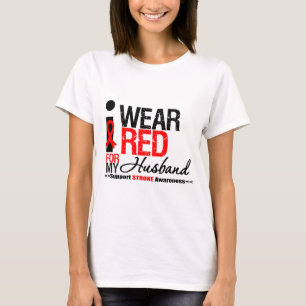 Stroke Awareness I Wear Red Ribbon For My Husband T-Shirt