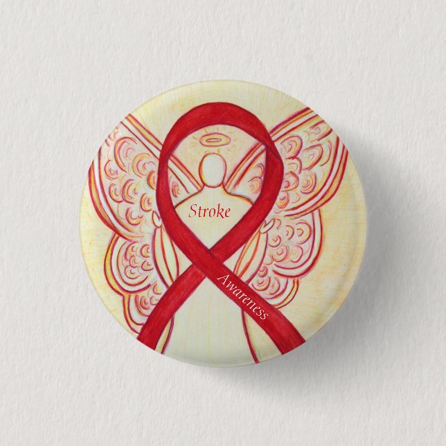 Stroke Awareness Red Ribbon Angel Custom Art Pin (Front)