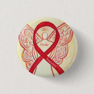 Stroke Awareness Red Ribbon Angel Custom Art Pin