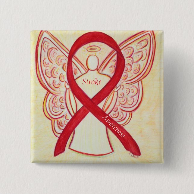 Stroke Awareness Red Ribbon Angel Custom Art Pin (Front)
