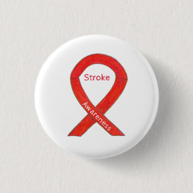 Stroke Awareness Red Ribbon Custom Art Pin (Front)