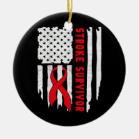 Stroke Survivor Awareness USA Flag Red Ribbon