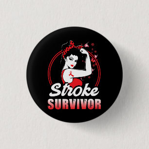 Stroke Survivor Stroke Awareness Red Ribbon Brain  3 Cm Round Badge