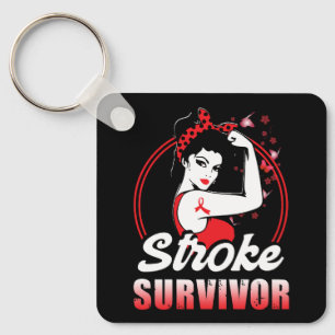 Stroke Survivor Stroke Awareness Red Ribbon Brain  Key Ring
