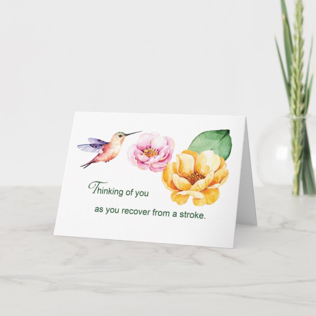 Stroke Thinking of You Flowers and Hummingbird Card (Front)