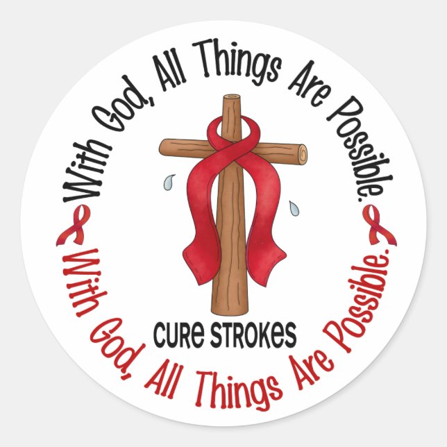 Stroke WITH GOD CROSS 1 Classic Round Sticker (Front)