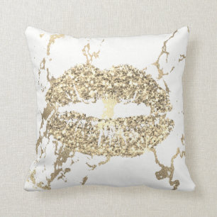 Strokes Gold Glitter Kiss Lips Makeup White Marble Cushion