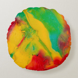 strokes of multi-coloured paint close-upabstract,a round cushion