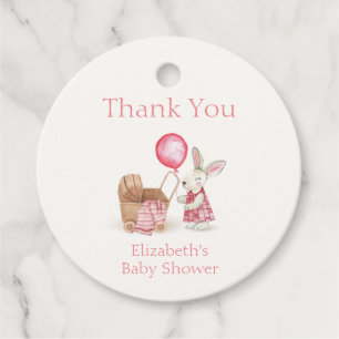 Stroller Bunny Balloon Girl Baby Shower Thank You Favour Tags