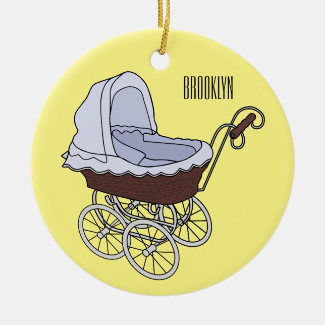 Stroller cartoon illustration  ceramic ornament (Front)