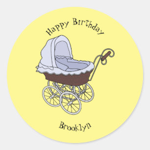Stroller cartoon illustration classic round sticker