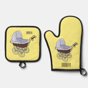 Stroller cartoon illustration oven mitt & pot holder set