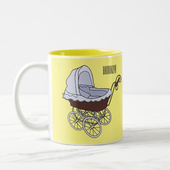 Stroller cartoon illustration  Two-Tone coffee mug (Left)