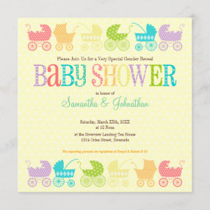 Stroller Chic Gender Reveal Baby Shower Invitation
