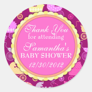 Stroller Chic (Girly) Baby Shower Classic Round Sticker