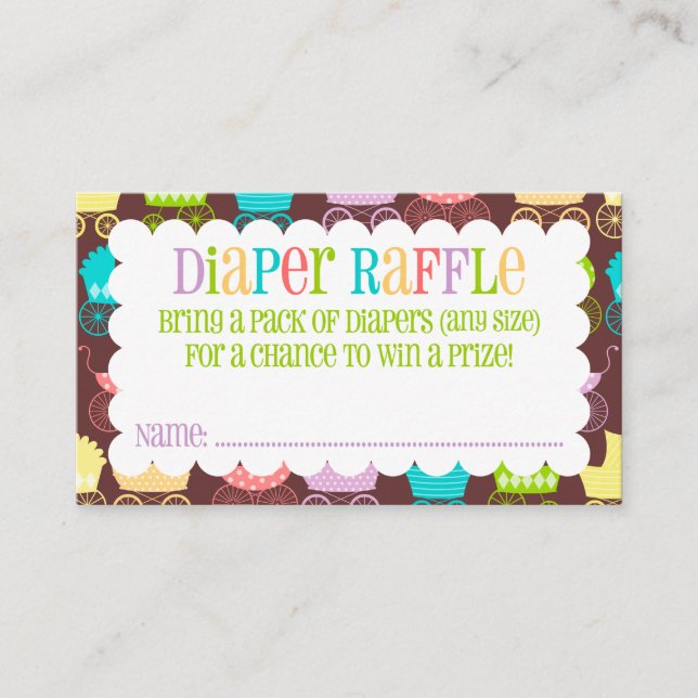 Stroller Chic Rainbow & Brown Diaper Raffle Ticket Enclosure Card (Front)