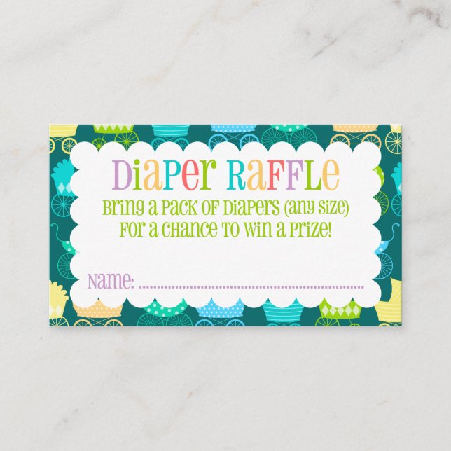 Stroller Chic - Teal Blue - Diaper Raffle Ticket Enclosure Card (Front)