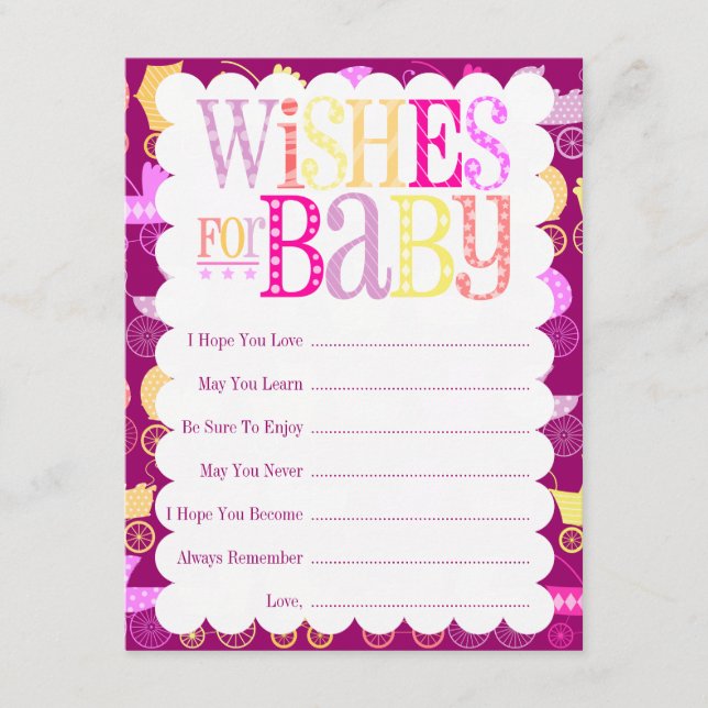 Stroller Chic "Wishes For Baby" (Girly) Advice Card (Front)