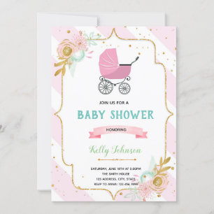 Stroller floral baby shower invitation