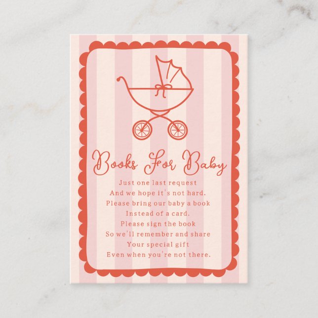 Stroller Scalloped Pink Baby Shower Books For Baby Enclosure Card (Front)