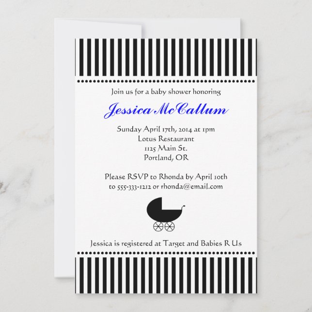 Stroller Silhouette Invitation - Bright Blue (Front)