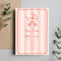 Stroller Sketch Doodle Dots Pink Girl Baby Shower