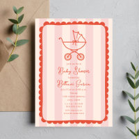 Stroller Sketch Scalloped Pink Girl Baby Shower