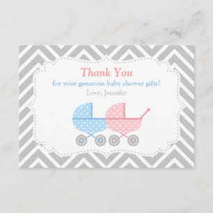 Strollers Twins Baby Shower Thank You Card