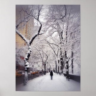 Strolling A Snowy City Sidewalk Poster