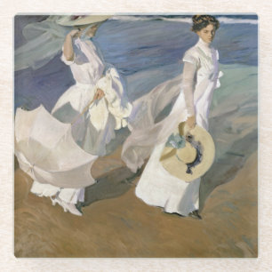 Strolling along the Seashore, 1909 Glass Coaster