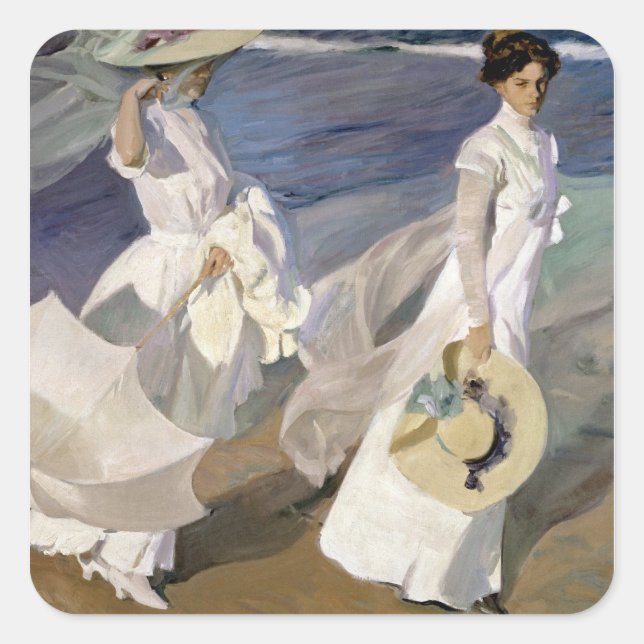 Strolling along the Seashore, 1909 Square Sticker (Front)