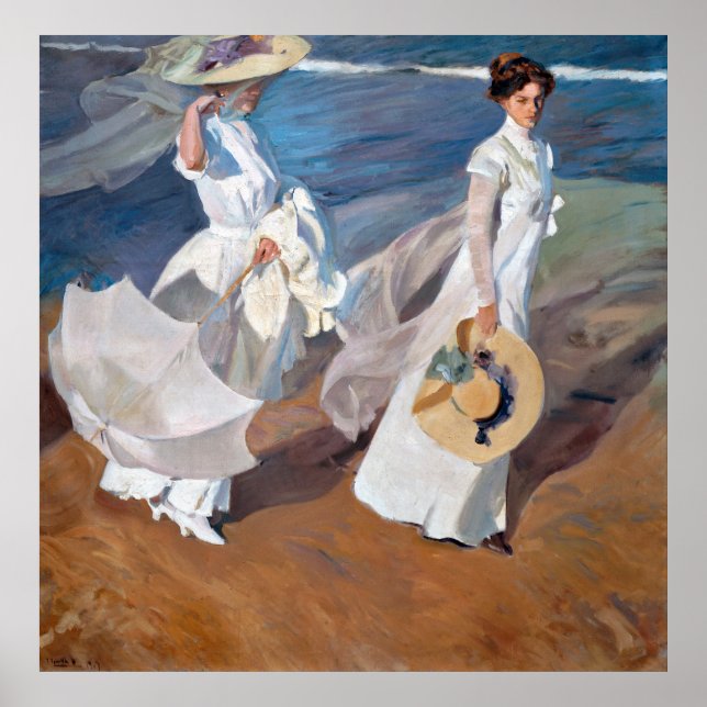 Strolling along the Seashore by Joaquín Sorolla Poster (Front)