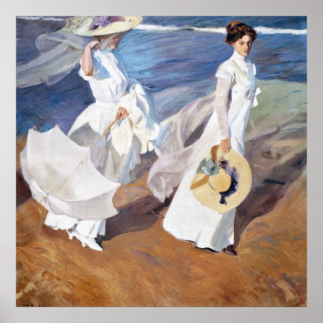 Strolling along the Seashore by Joaquin Sorolla Poster (Front)