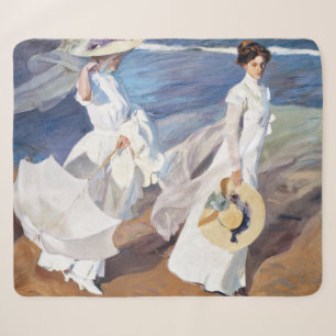Strolling along the Seashore by Joaquin Sorolla Sherpa Blanket