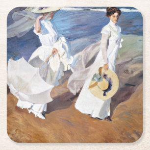 Strolling along the Seashore by Joaquin Sorolla Square Paper Coaster