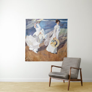 Strolling along the Seashore by Joaquin Sorolla Tapestry