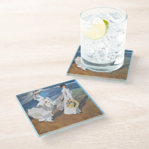 Strolling along the Seashore, Joaquín Sorolla Glass Coaster