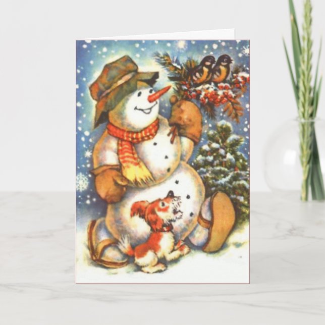 Strolling Happy Snowman Custom Greetings Card (Front)