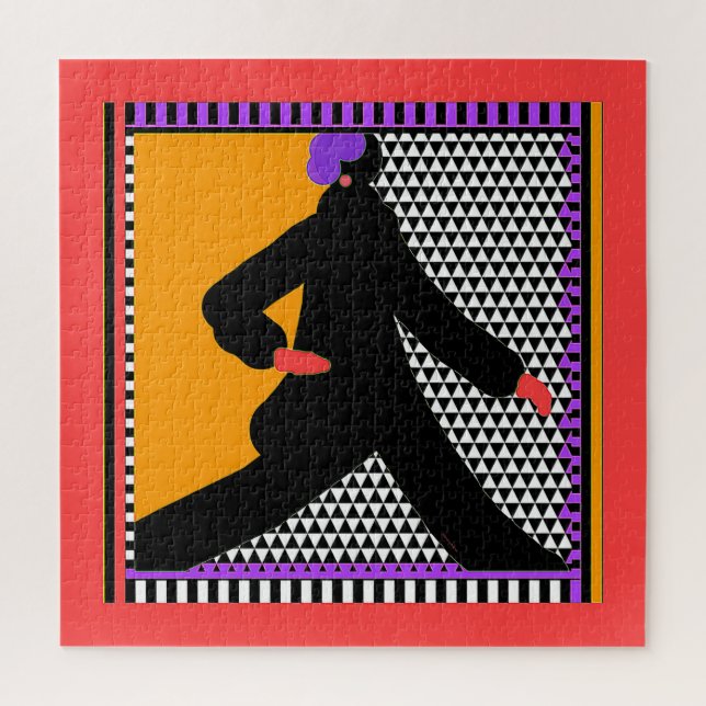Strolling Lady In Black Chevron Red  Jigsaw Puzzle (Vertical)