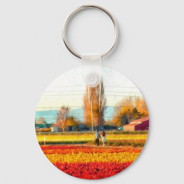 Strolling Through Gold and Red Tulip Fields Key Ring (Front)