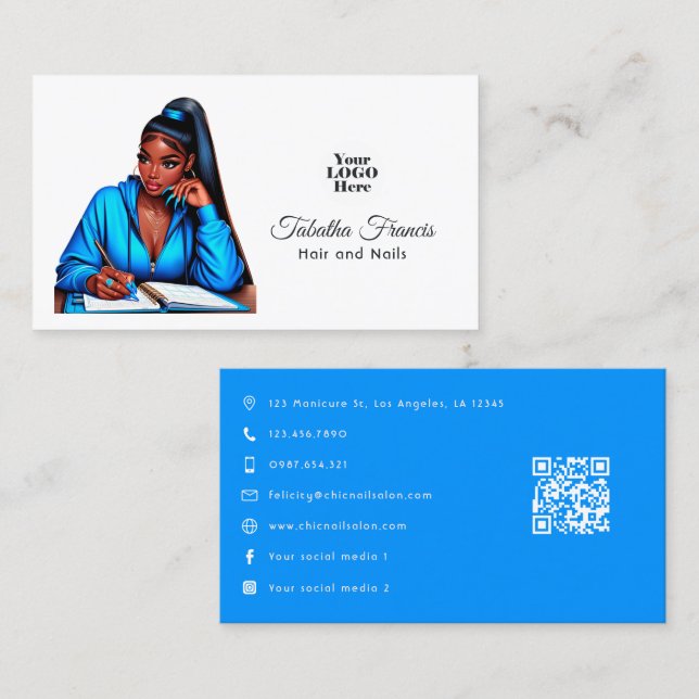 Strong Afro Black Woman Empowerment Art Business Card (Front/Back)
