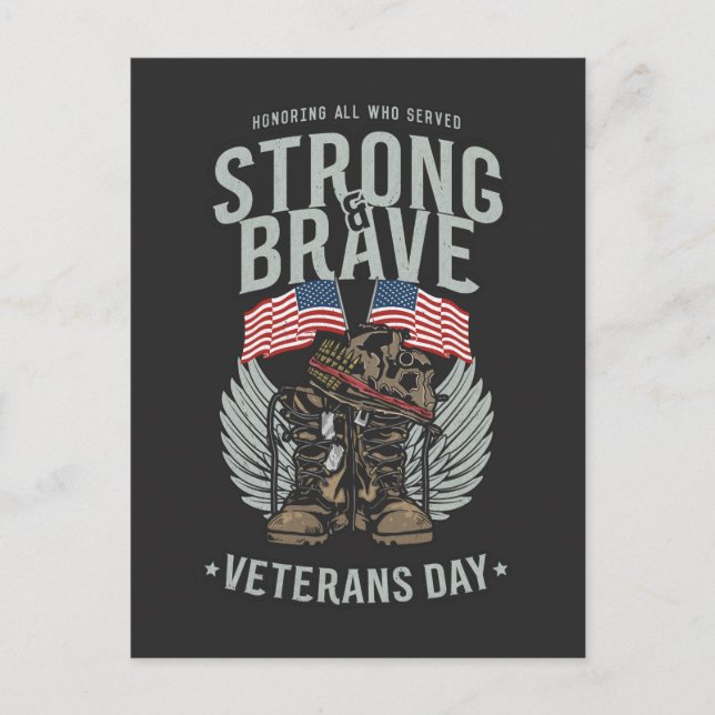 Strong And Brave Veterans Day USA Flag Postcard (Front)