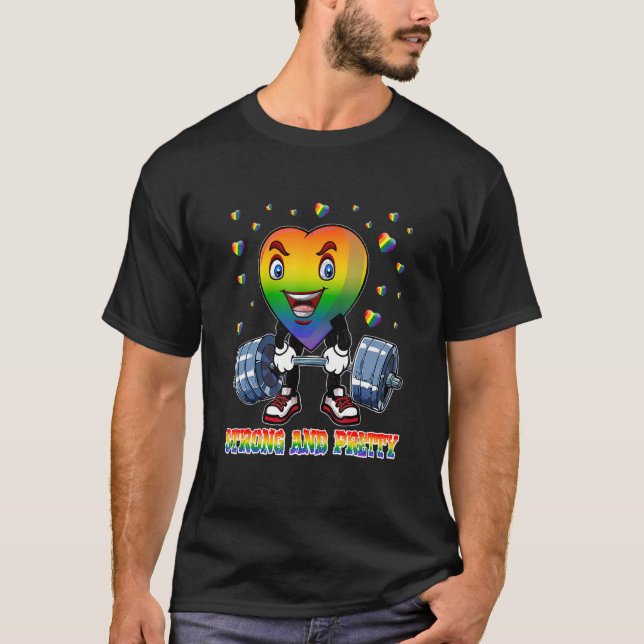 Strong And Pretty Gay Pride Gym Lifting Workout Lg T-Shirt (Front)