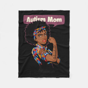 Strong Autism Mum Awareness Afro Mother Black Woma Fleece Blanket
